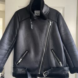 Zara Shearling Moto Jacket (L)