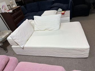 Cream Multi-Functional Lounge Sofa Bed | Thick Cushion | Removable Bolster Pillows