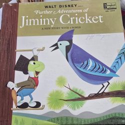 Vintage Disney Music Record Album Jiminy Cricket Great Cartoon Art