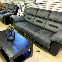 Earhart Slate Reclining Living Room Set
Sofa & Loveseat