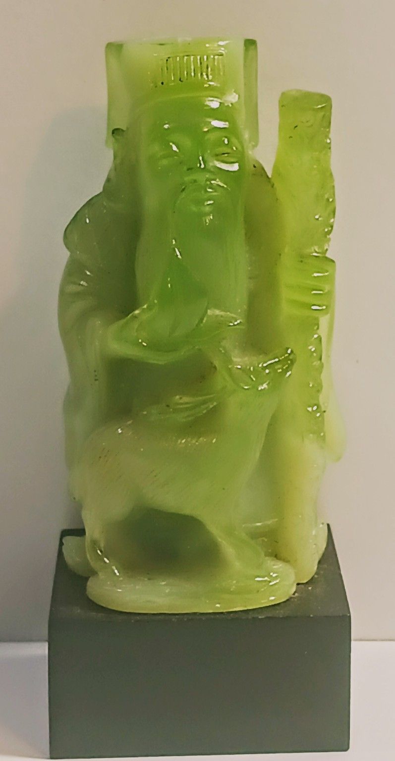 Vintage Carved Green Faux Jade Figurine/Statue Budda Wony Made in Italy