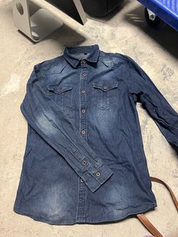 Men's Denim Button-Up Long Sleeve Shirt