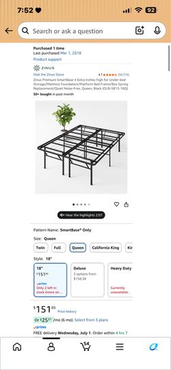 18 Inch Platform Bed Frame Queen Black-EUC