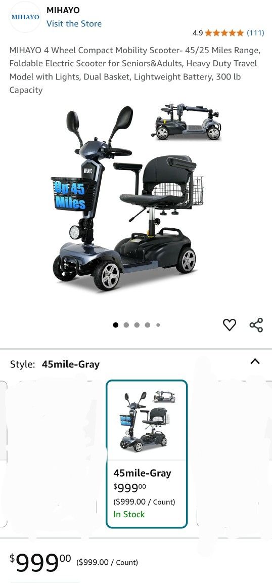 NEW! MIHAYO Mobility Scooter (Cross Posted)