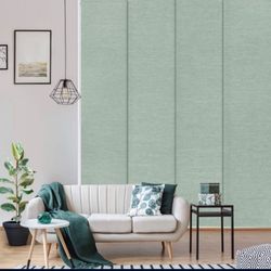 GoDear Design Adjustable Sliding Panel Track Sliding Glass Door Blinds 45.8"- 86" W x 96" H, Extendable Vertical Blinds for Patio Doors, Green Shimmer