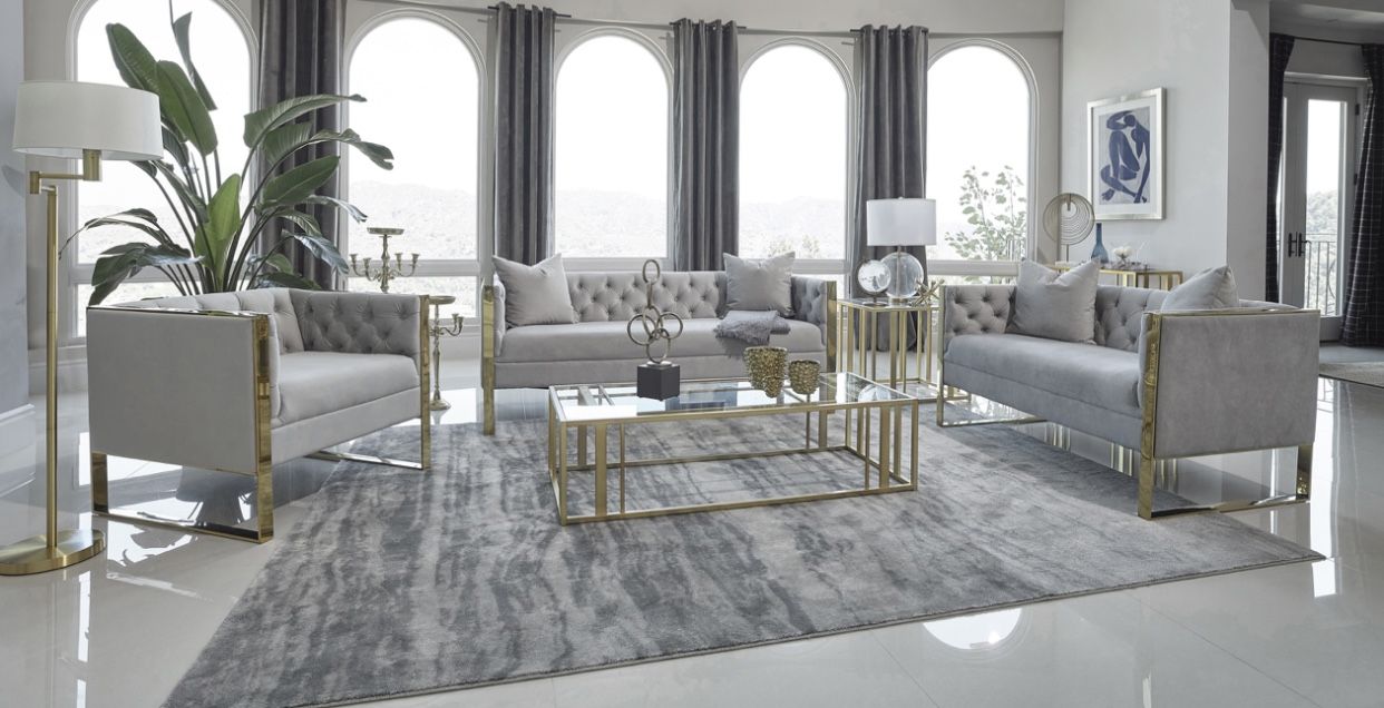 3PC SOFAS SET GRAY / GOLD (CO509111) $1699