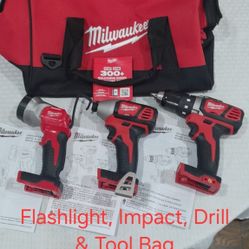 Milwaukee M18 Flashlight + Impact + Drill + Tool Bag