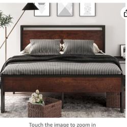 14 inch queen size metal platform wooden headboard and footboard new