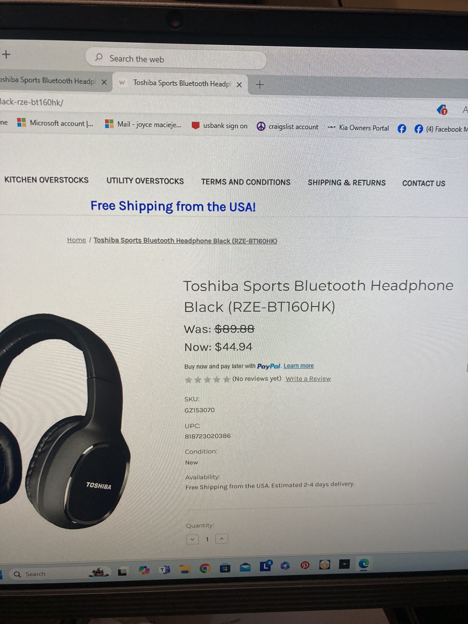 Headphones Toshiba NEW In Bo