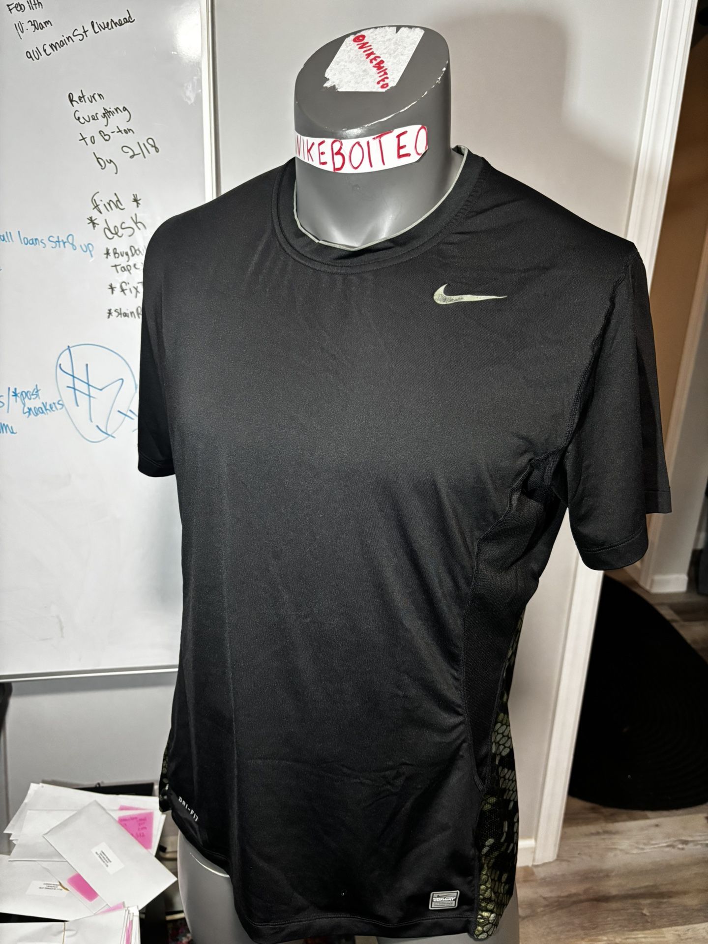 Nike Pro Combat Mens Activewear Short Sleeve T Shirt Black Green CAMO XL FITTED