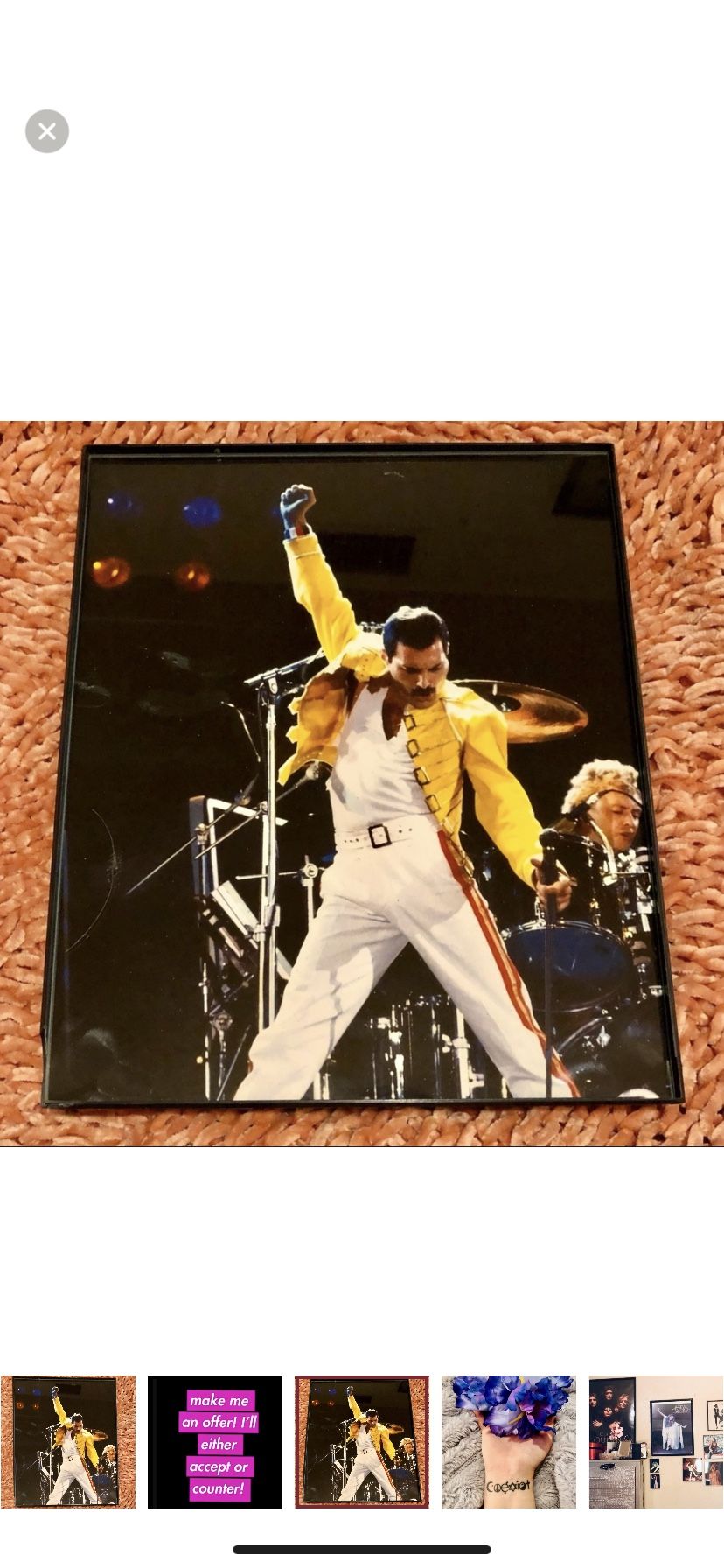 FREDDIE MERCURY 8x10 FRAMED PHOTO QUEEN BAND 1986 Classic Pose Wearing Yellow Jacket Onstage