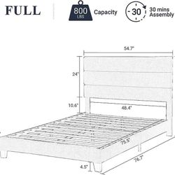 Full Size Platform Bed Frame with Velvet Upholstered Headboard and Wooden Slats Support(568-4)