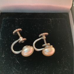 Silver Screw Back Pearl Earrings 