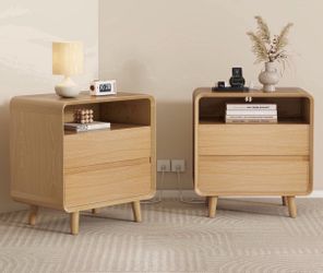 Nightstand set with drawers and charging station