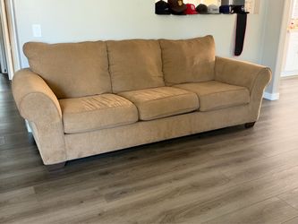 Tan Microfiber 3-Seat Sofa with Rolled Arms Ashley furniture