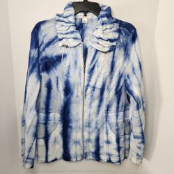 Water Resistant Rain Tye Dye Jacket Coat Lightweight Accented Collar Size L