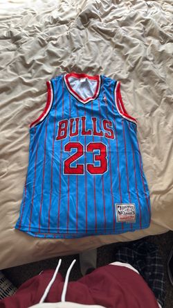 red and blue pinstripe vintage michael jordan jersey