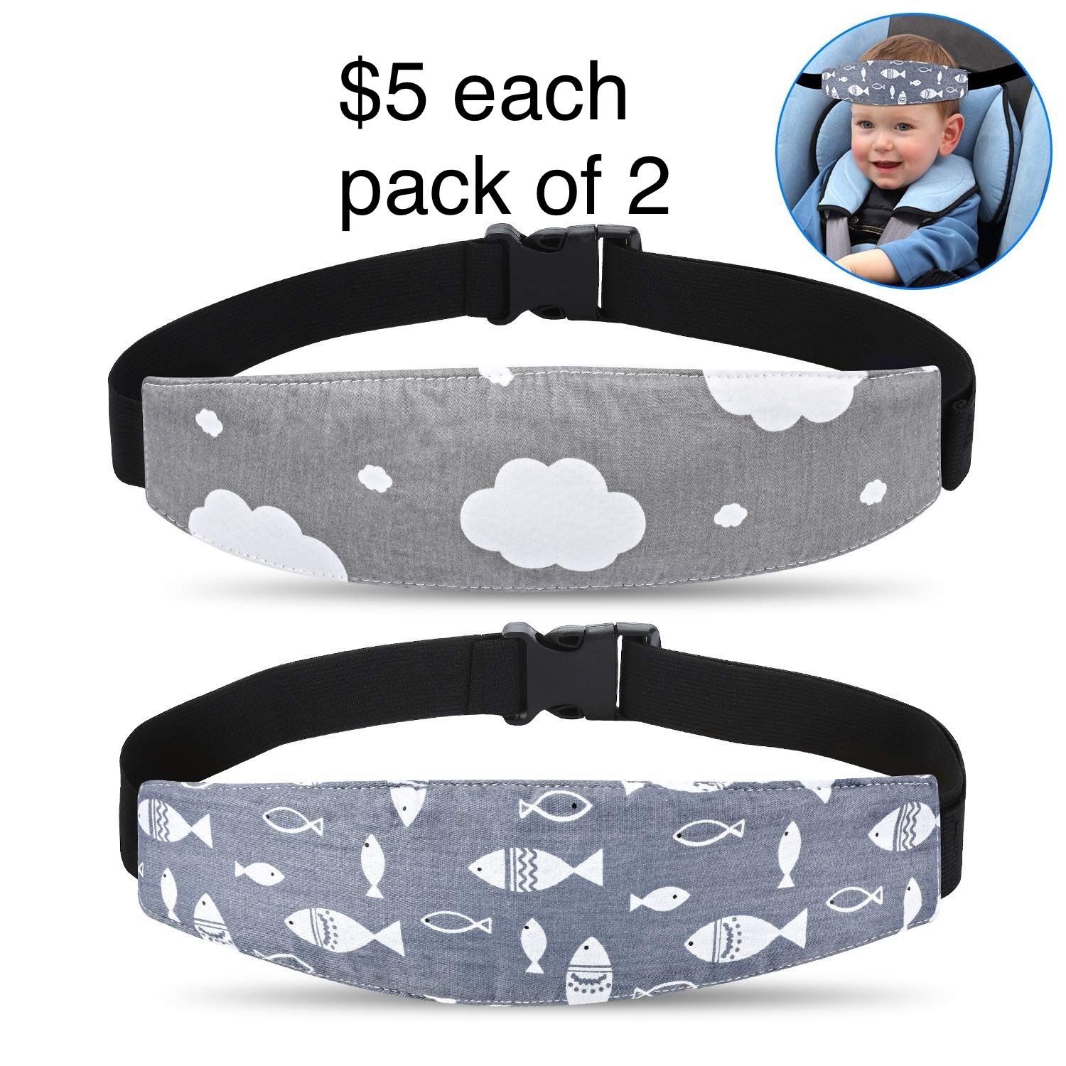 ZABEES Baby Carseat Head Support,Car seat Straps Pillow Support Ban,Stroller Neck Relief Strap Headrest,Slumber Sling Sleep