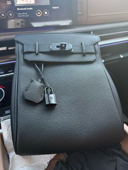 Gray Leather Structured Backpack with Silver Hardware