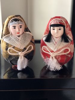 Rare Vintage Hime Daruma Or Kime Komi Japanese Wedding Dolls Brocade Kimono Round 8 1/2"