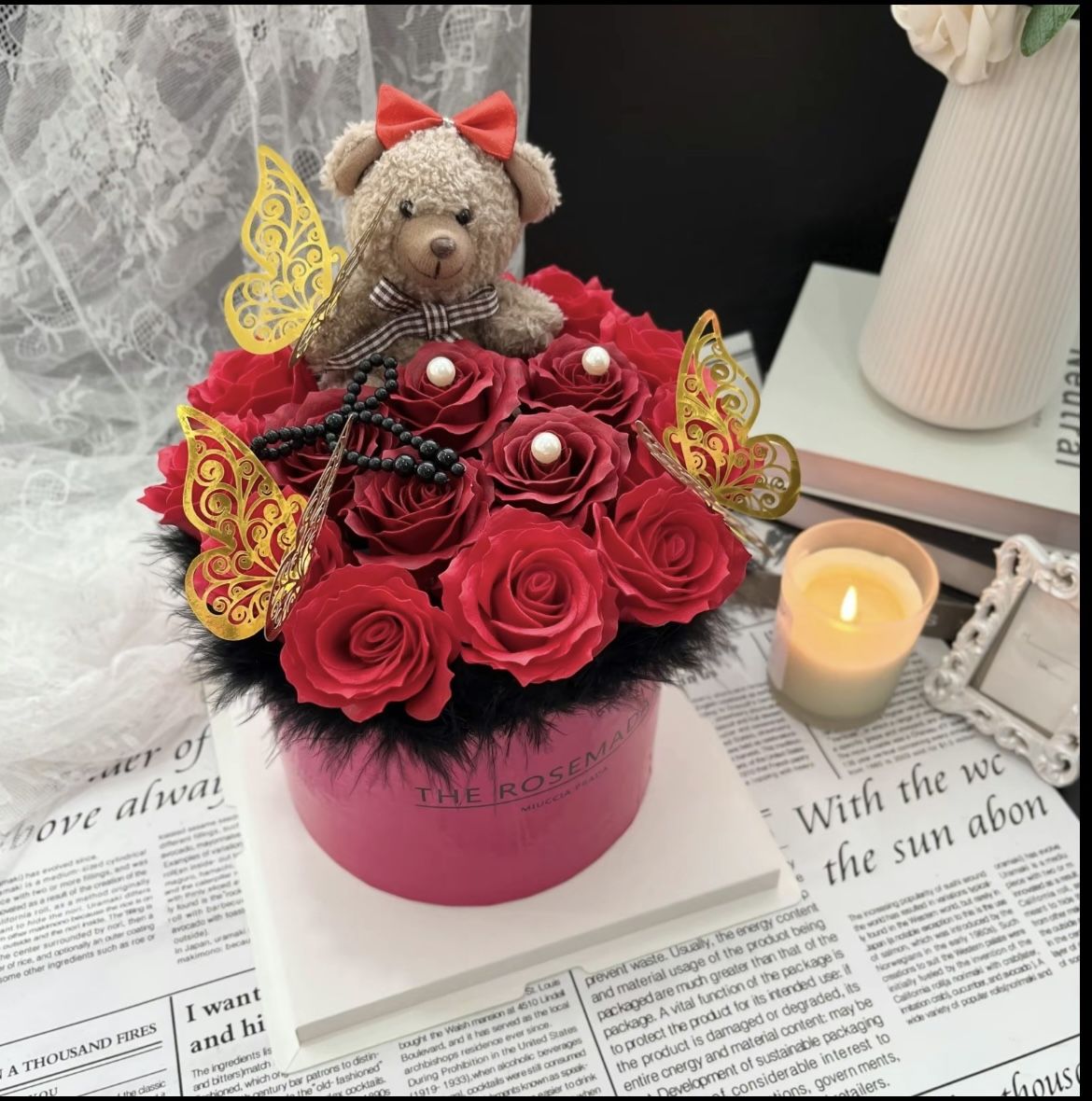 Rose Bouquet & Bear Gift Box