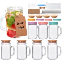 Brand New 16 oz Mason Jar Cups with Handles – 8 Pack (Sealed Box)