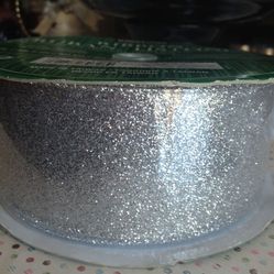Kirkland signature Wire-Edge Ribbon 50 yd glitter silver tone new