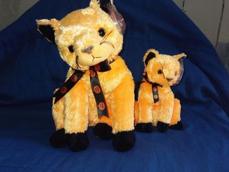 Ty Beanie Buddy “Scared-e” the Orange Halloween Cat RARE (12 inch)&6in pair