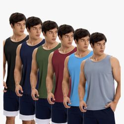 OYGSieg 6 Pack Men's Quick Dry Workout Tank Tops Breathable Gym Sleeveless Muscle Shirts for Active Men