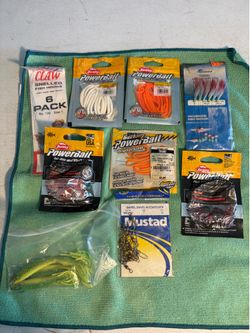 Lot of rubber fishing lures, swivels, hooks