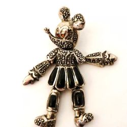 Sterling Silver " Mickey MOUSE" Marcasites & Onyx Moving Pendant