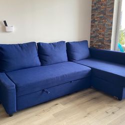 Blue Modern Friheten 90” Sleeper Sectional Sofa with Reversible Storage Chaise