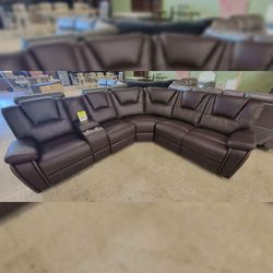 Dark Brown Breathable Air Leather Modular Manual Recliner Sectional Sofa