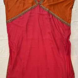 Josie Natori Couture Pink Orange Gold Bejeweled Kaftan