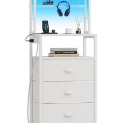 Nightstand With 3 Fabric Drawers And Led Light Strip