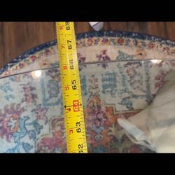 Round , Glass Dining Table With Heavy Wood Base 