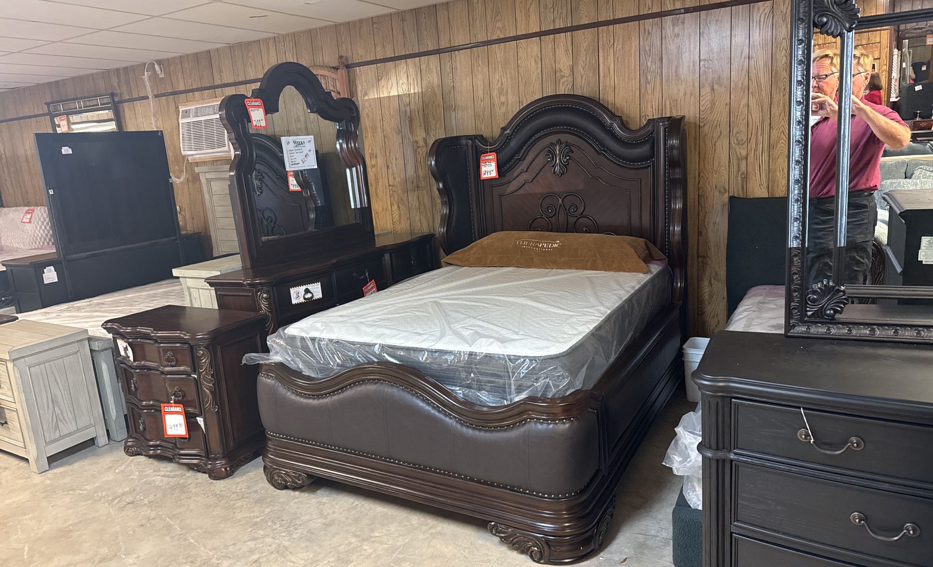 Queen size headboard, footboard rails, dresser, mirror, and nightstand for $3000. You must be able to load your own truck.
