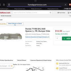 Honda Odyssey Front Bumper Spacer/ Fender Attachment 