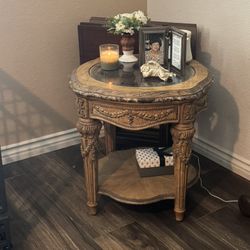 Side Table Glass Top Marble Edge