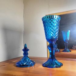 Diamond Blue Point Pedestal Candy Jar 