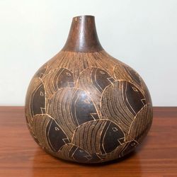 Folk Art Hand Carved Pictorial Gourd 16 Inches Tall Home Decor