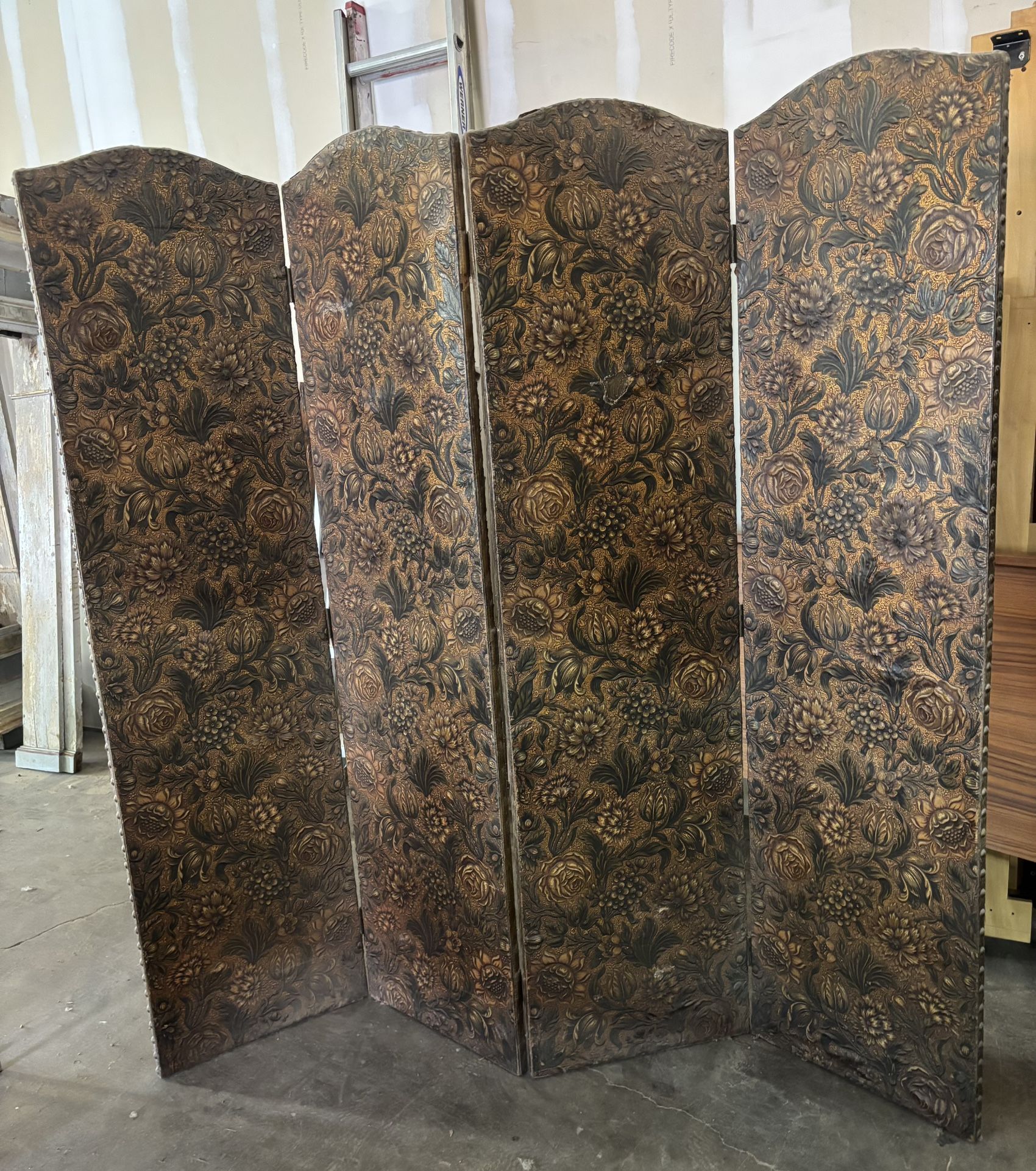 Spanish Baroque Style Painted Leather Like Screen / Room Divider for ...