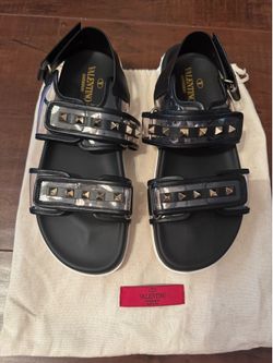 Authentic Valentino Garavani Studded Black Leather Translucent Sandals New 39.5