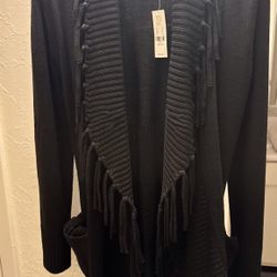 Women’s Long, Black Fringe Sweater