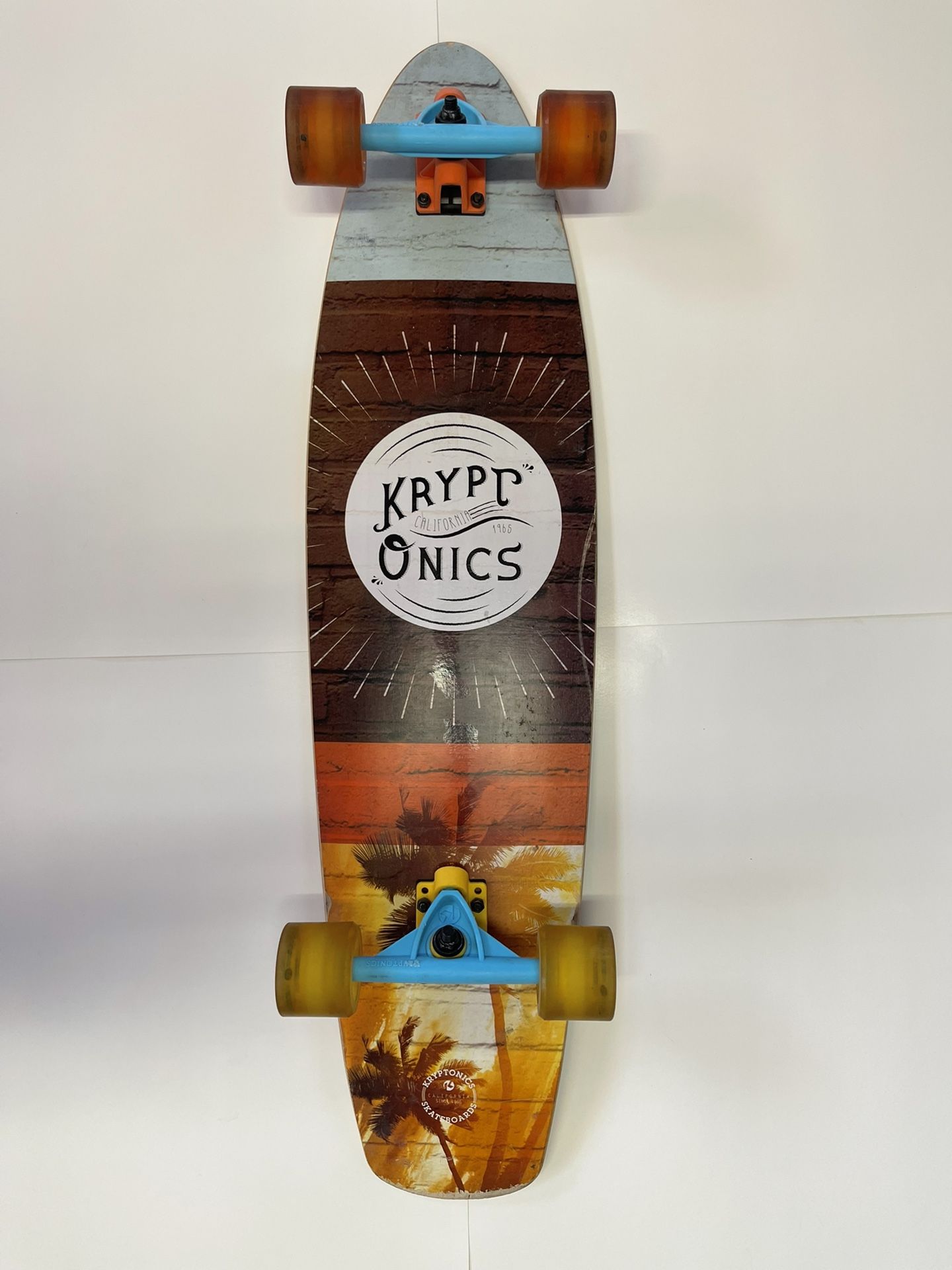 Bravo Kryptonics 36" Longboard Digital Tropics Skateboard Yellow/Orange Wheels