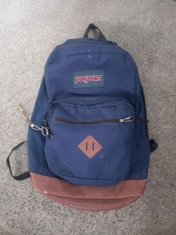 JanSport Navy Blue Backpack with Leather Bottom