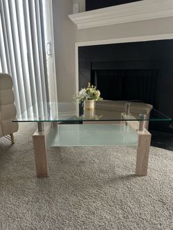 Modern Glass Coffee Table with Frosted Shelf