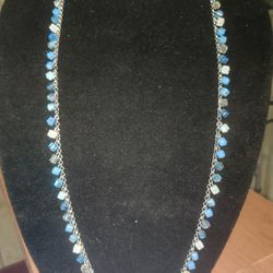 AVENUE Blue Acrylic Crystals 36" Silver Toned Chain For Layering