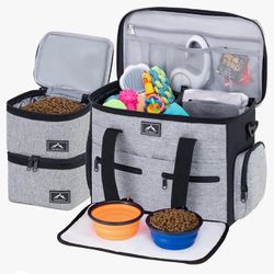 (149) Dog Travel Bag Kit for Supplies - Large Pet Travel Bag for Dogs - Convenient Luggage Sleeve, Overnight, and Weekend Trips - Includes 2 Food Cont