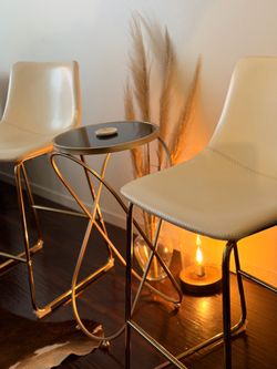 BB&B Stools + Round Accent Table + Minimalist West Elm Decor
